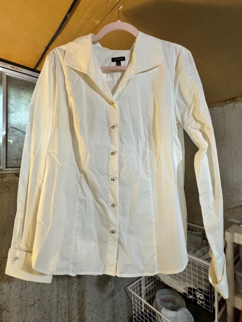 Talbots Johnny Collar Tailored Blouse with Rhinestone buttons, Cream, 10
